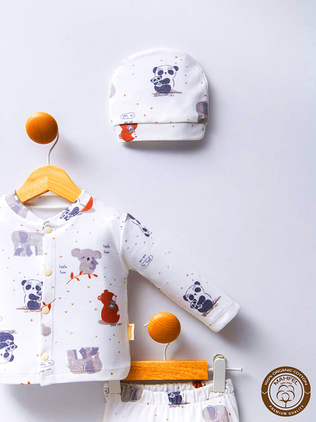 Beyaz 5'li Panda Ve Koala Desenli Bebek Hastane Çıkış Seti-2