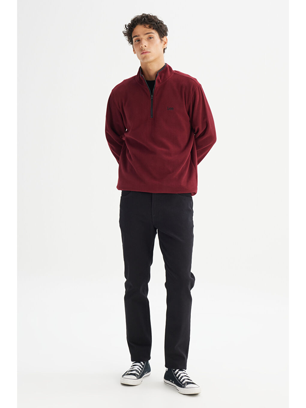 Regular Fit Normal Kesim Dik Yaka Yarım Fermuarlı Bordo Polar-1