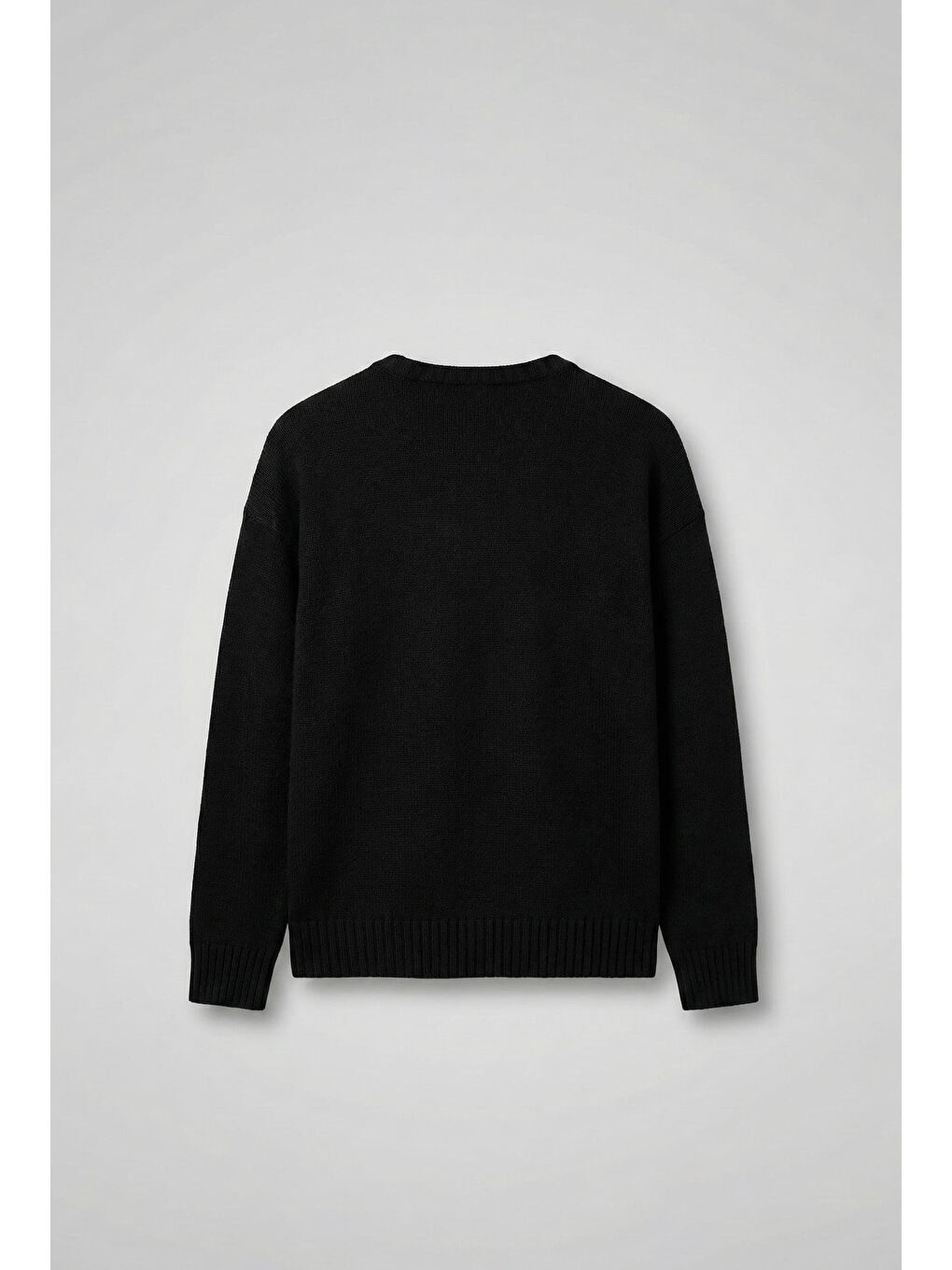 Erkek Oversize Essential Örme Kazak %100 Pamuk Siyah-6