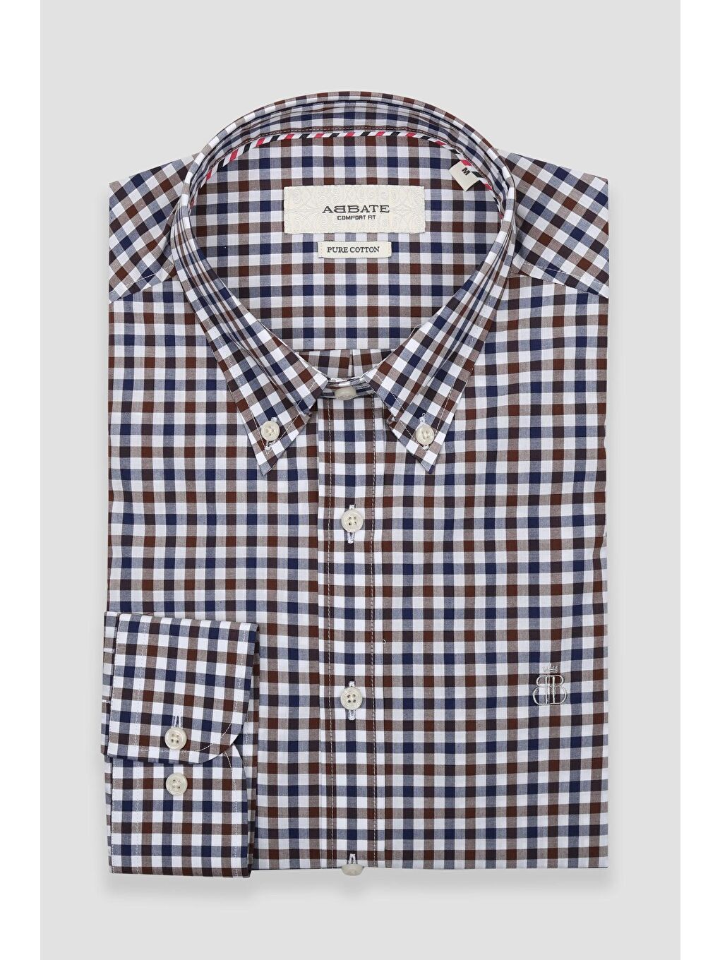 Dante Poplin Pamuklu Comfort Fit Kahverengi Düğmeli Yaka Erkek Kareli %100 Pamuk Gömlek-4