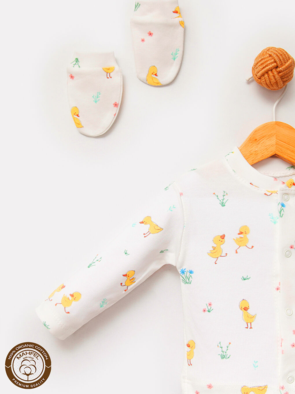 Beyaz 5'li Ördek Desenli Bebek Hastane Çıkış Seti-2