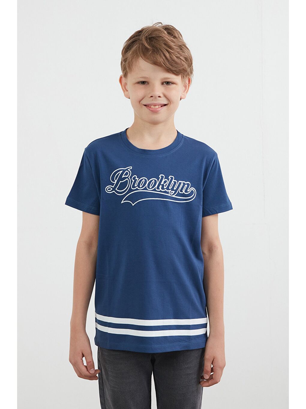 İndigo %100 Pamuk Brooklyn Baskılı Erkek Çocuk Tişört