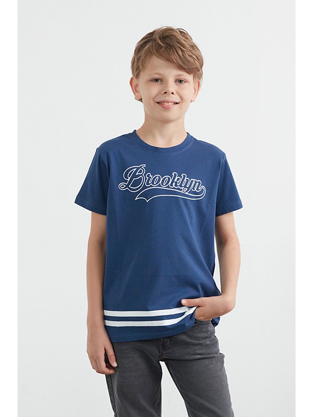 İndigo %100 Pamuk Brooklyn Baskılı Erkek Çocuk Tişört-1