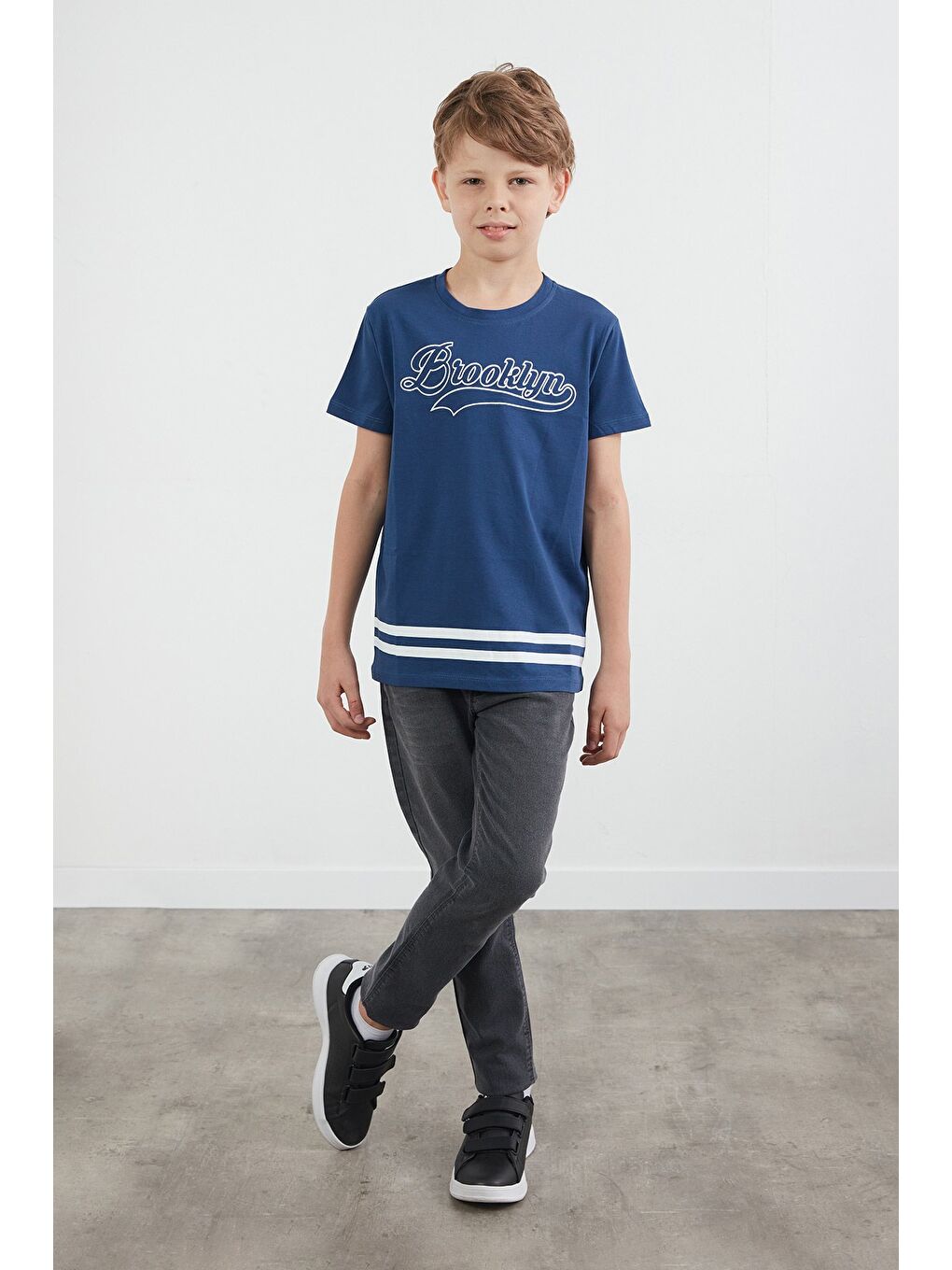 İndigo %100 Pamuk Brooklyn Baskılı Erkek Çocuk Tişört-2
