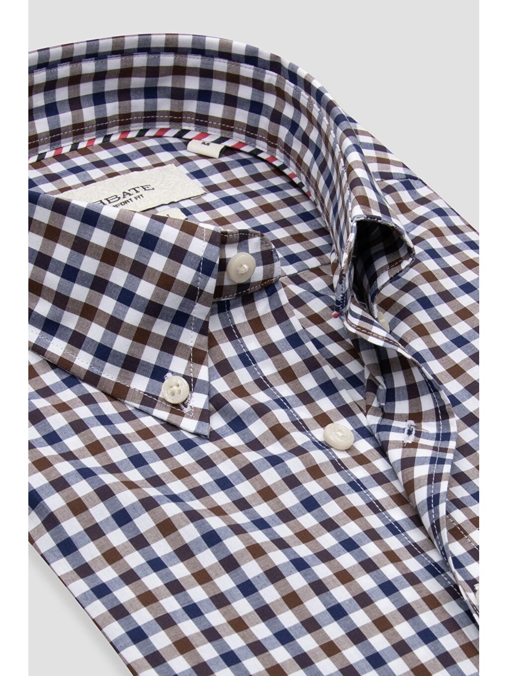 Dante Poplin Pamuklu Comfort Fit Kahverengi Düğmeli Yaka Erkek Kareli %100 Pamuk Gömlek-5