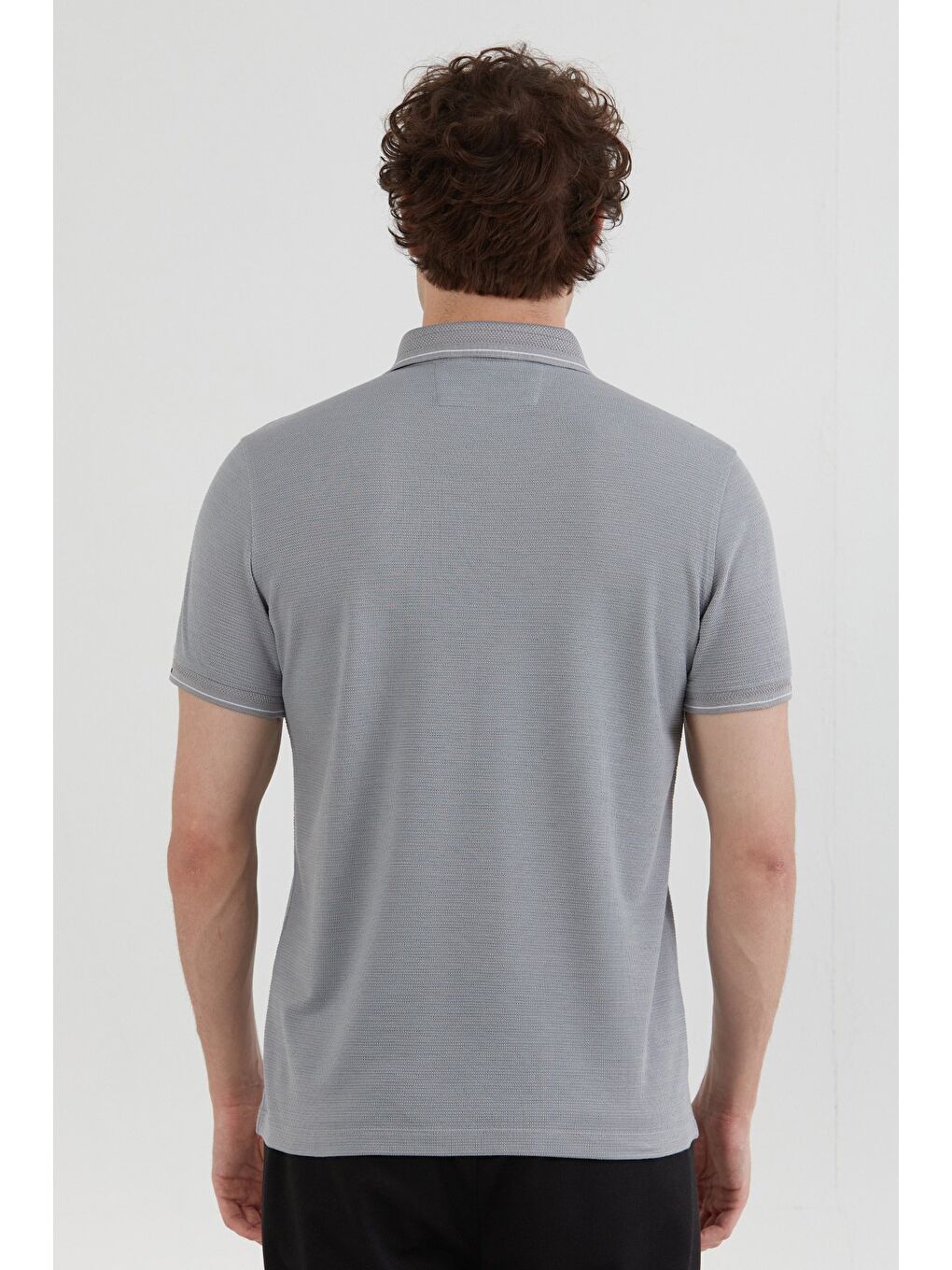 Gri Basic Yarım Düğmeli Polo Yaka Slim Fit Tişört-3