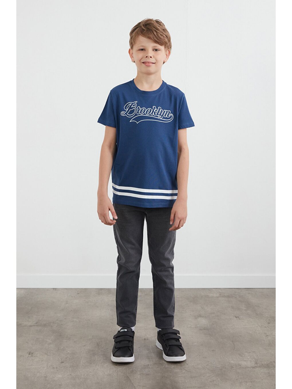 İndigo %100 Pamuk Brooklyn Baskılı Erkek Çocuk Tişört-4