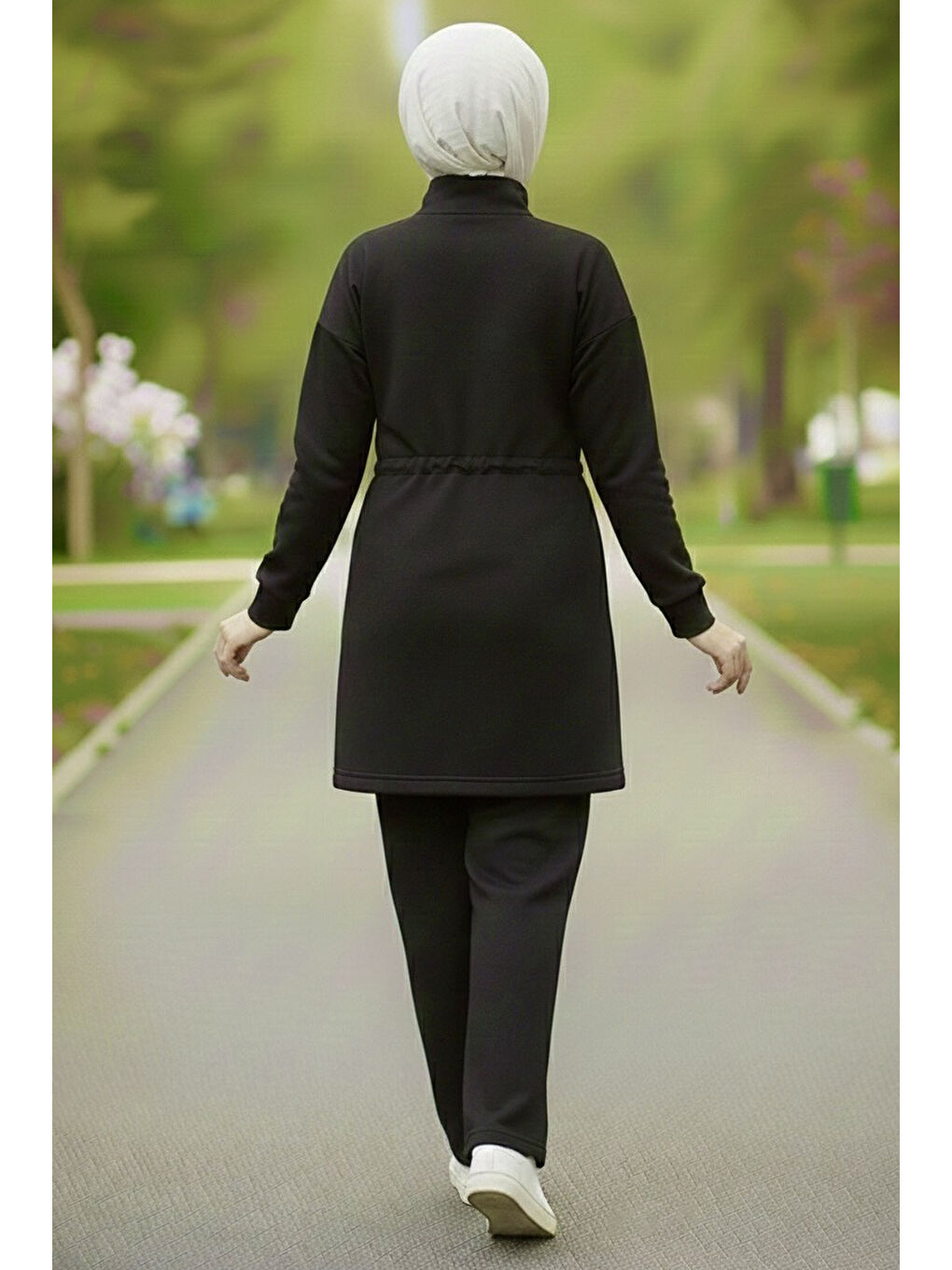 Belde Lastik Detaylı Fermuarlı Cepli Modal İkili Takım Siyah - 28044-SIYAH-2