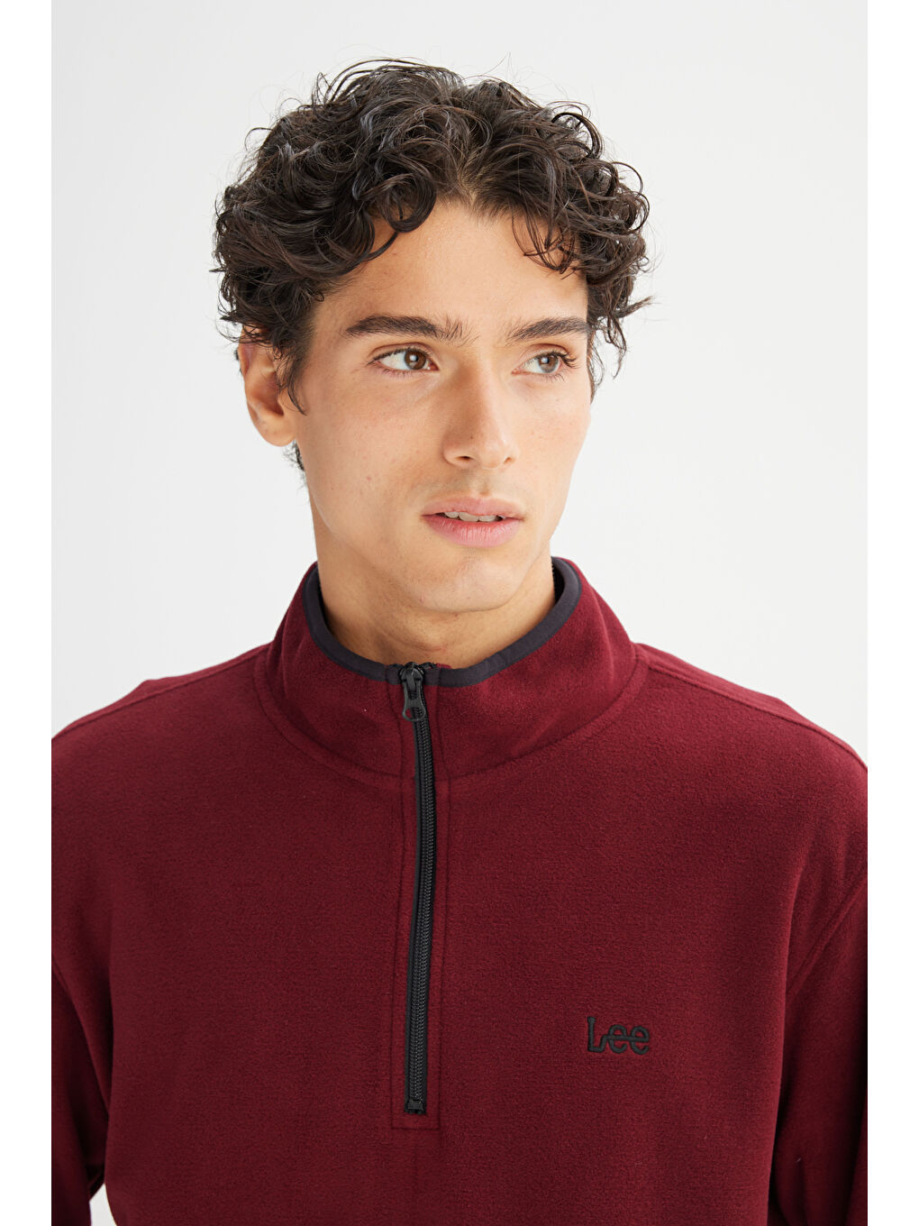 Regular Fit Normal Kesim Dik Yaka Yarım Fermuarlı Bordo Polar-3