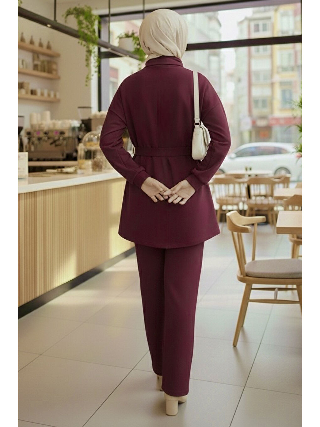 Kemerli Fermuarlı Modal İkili Takım Mürdüm - 28033-MURDUM-2