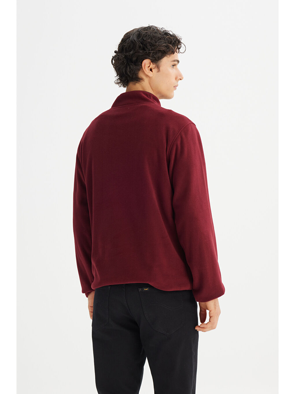 Regular Fit Normal Kesim Dik Yaka Yarım Fermuarlı Bordo Polar-4