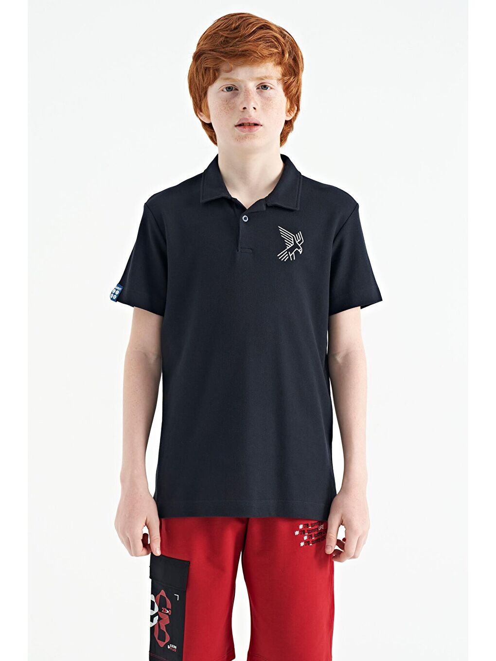 TOMMYLIFE Lacivert Minimal Nakış Detaylı Standart Kalıp Polo Yaka Erkek Çocuk T-Shirt - 11084