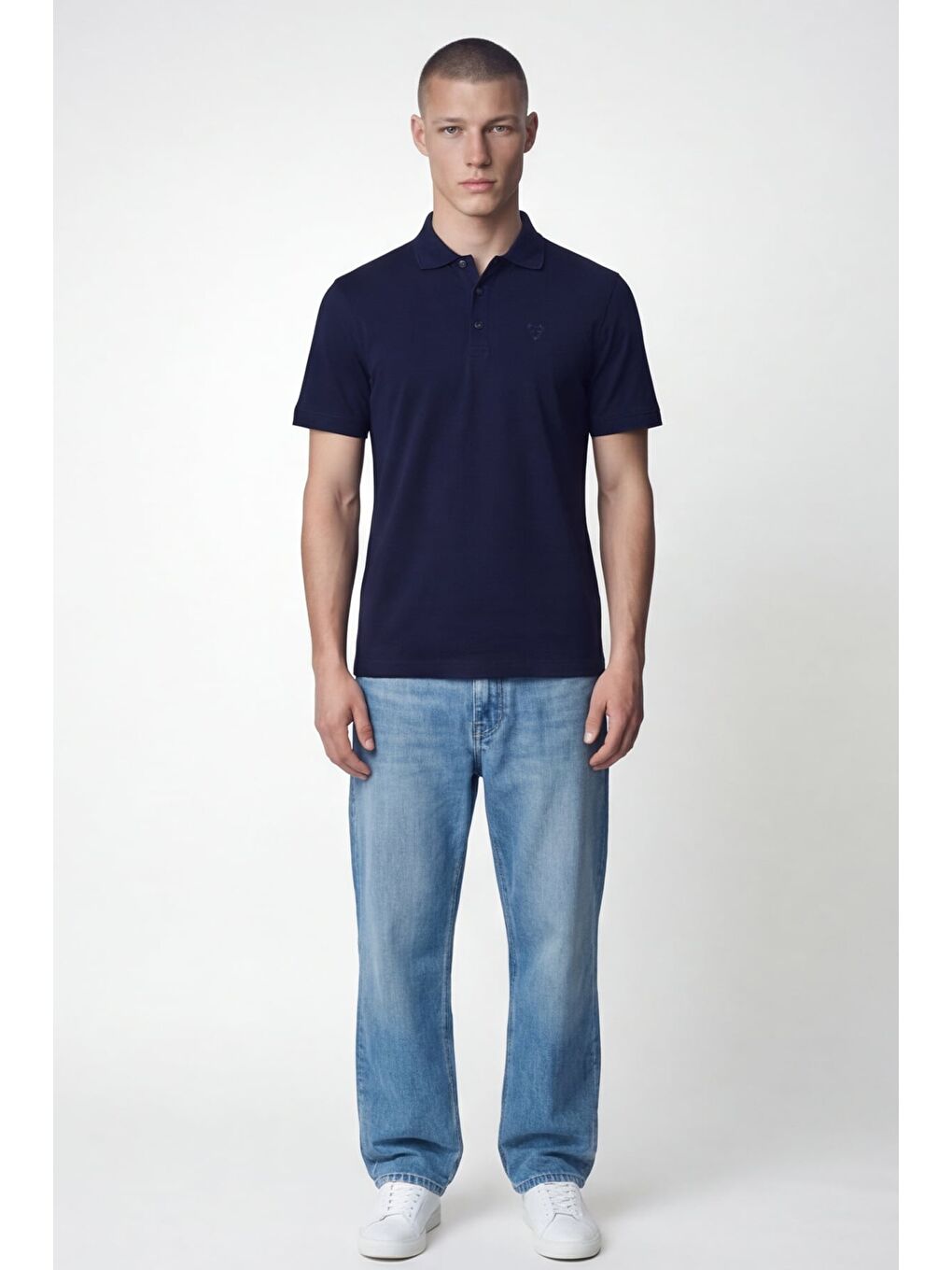 Giotelli Erkek Lacivert Dar Kesim Slim Fit %100 Pamuk Kısa Kollu Düğmeli Polo Yaka Tişört-2