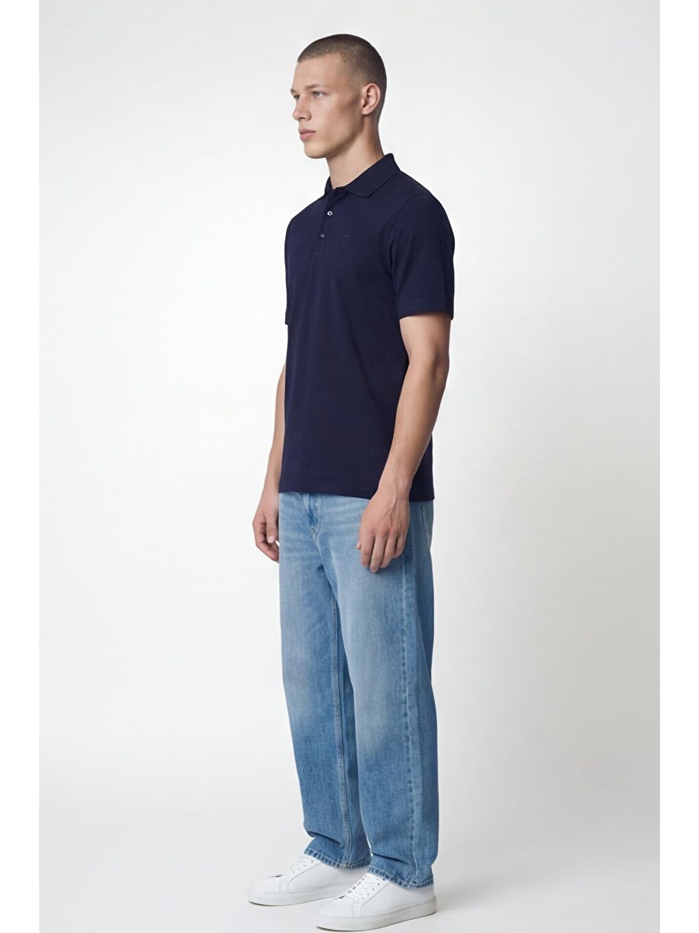 Giotelli Erkek Lacivert Dar Kesim Slim Fit %100 Pamuk Kısa Kollu Düğmeli Polo Yaka Tişört-3