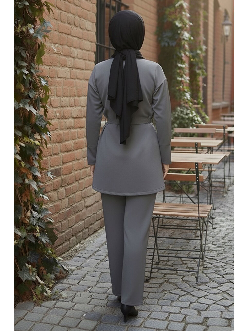 Ceket Pantolon Bluz Modal Üçlü Takım Gri - 28046-GRI-2