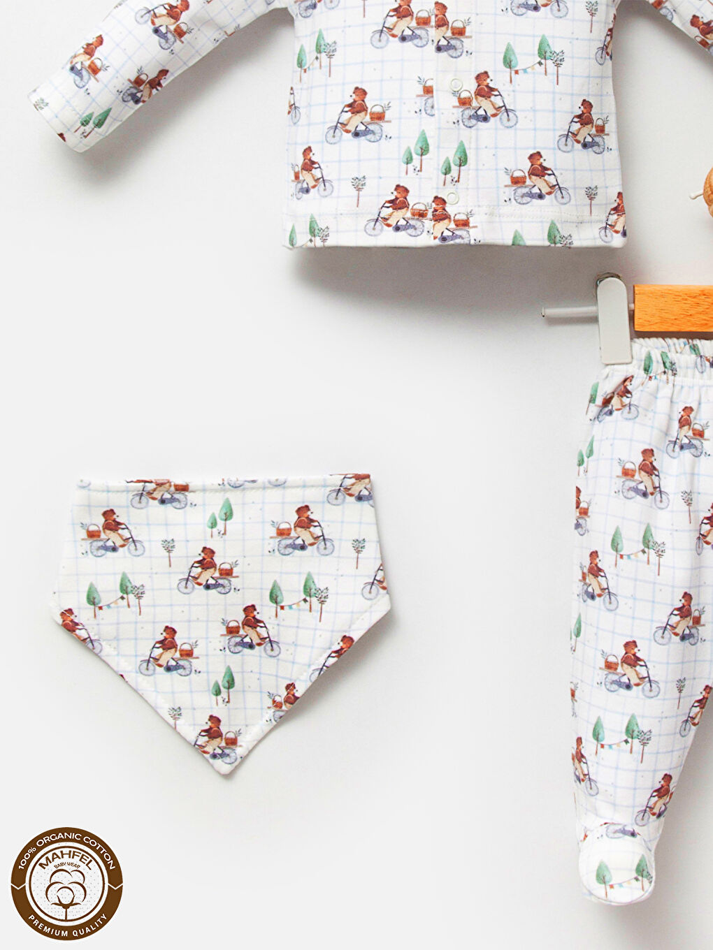 Beyaz 5'li Bisiklet Desenli Bebek Hastane Çıkış Seti-1