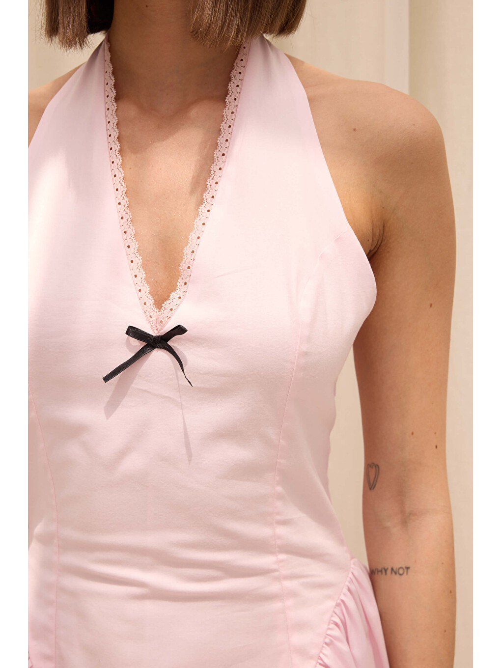 Leya Bağlamalı Pembe Mini Elbise-6