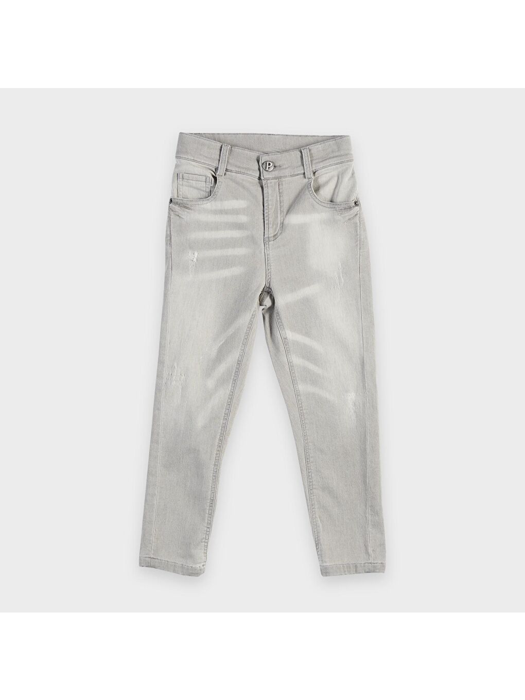 Gri Erkek Çocuk Yıkamalı Denim Pantolon-4