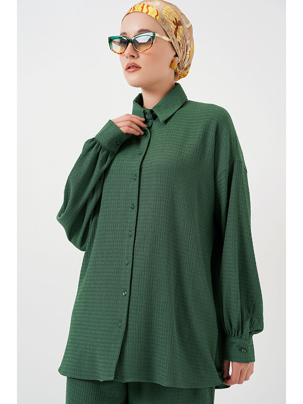 Kadın Örme Tesettür Alt Üst Takım 6711 - Zümrüt Yeşili-3