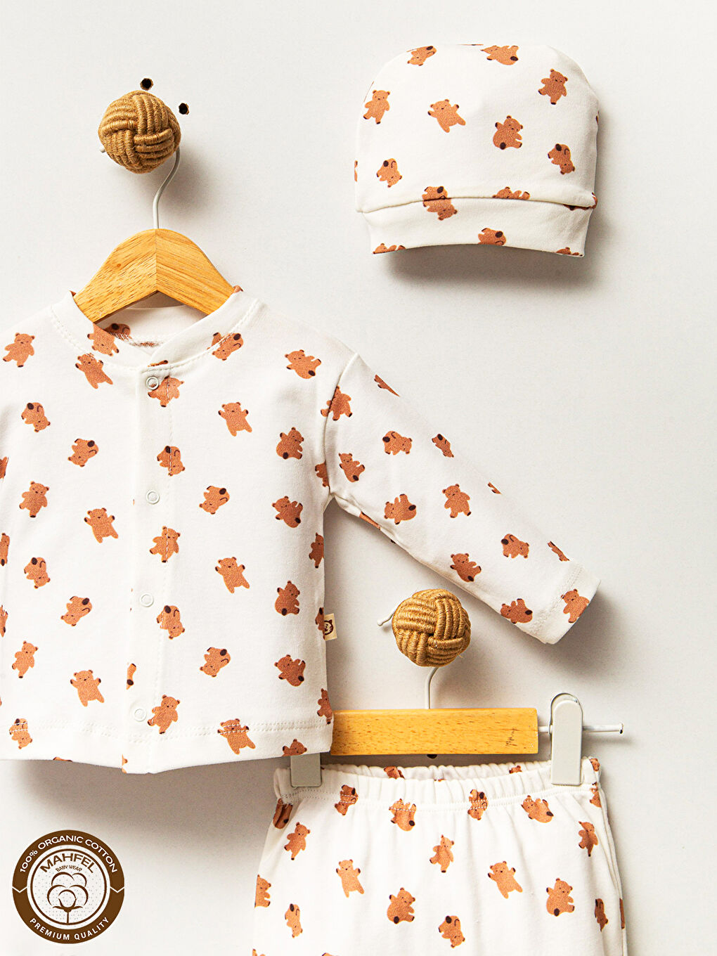 Beyaz 5'li Sevimli Ayıcık Desenli Bebek Hastane Çıkış Seti-2