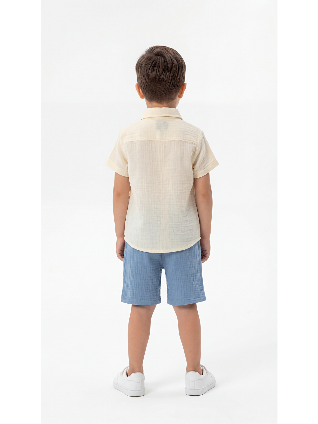 Mavi Cep Detaylı Kısa Kollu Erkek Çocuk Gömlek & Şort Takımı-3