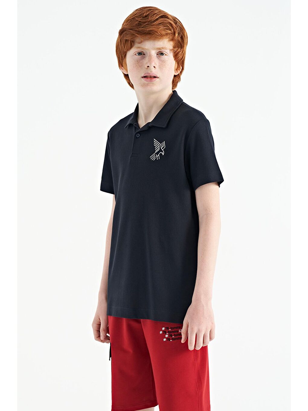 TOMMYLIFE Lacivert Minimal Nakış Detaylı Standart Kalıp Polo Yaka Erkek Çocuk T-Shirt - 11084 - 4