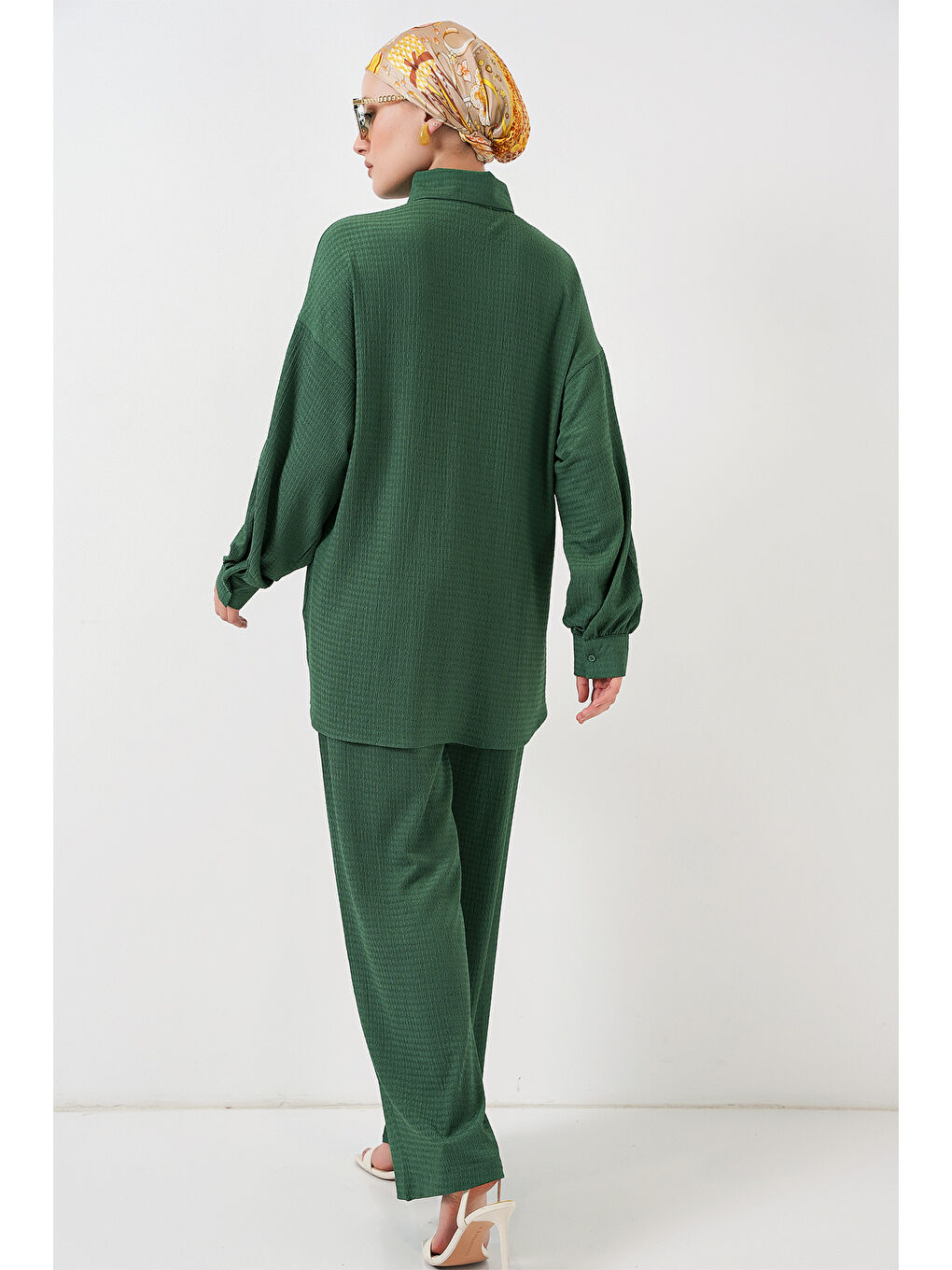 Kadın Örme Tesettür Alt Üst Takım 6711 - Zümrüt Yeşili-5