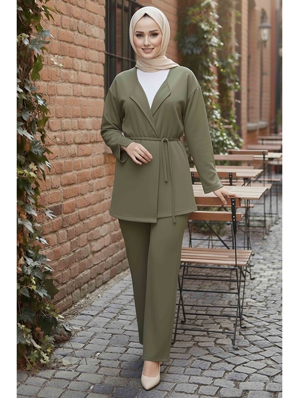 Ceket Pantolon Bluz Modal Üçlü Takım Haki - 28046-HAKI