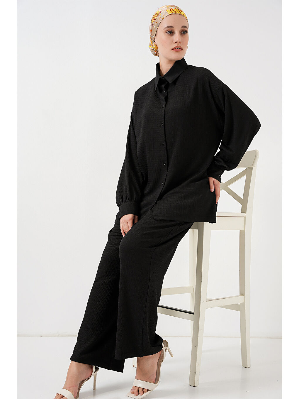 Kadın Örme Tesettür Alt Üst Takım 6711 - Siyah