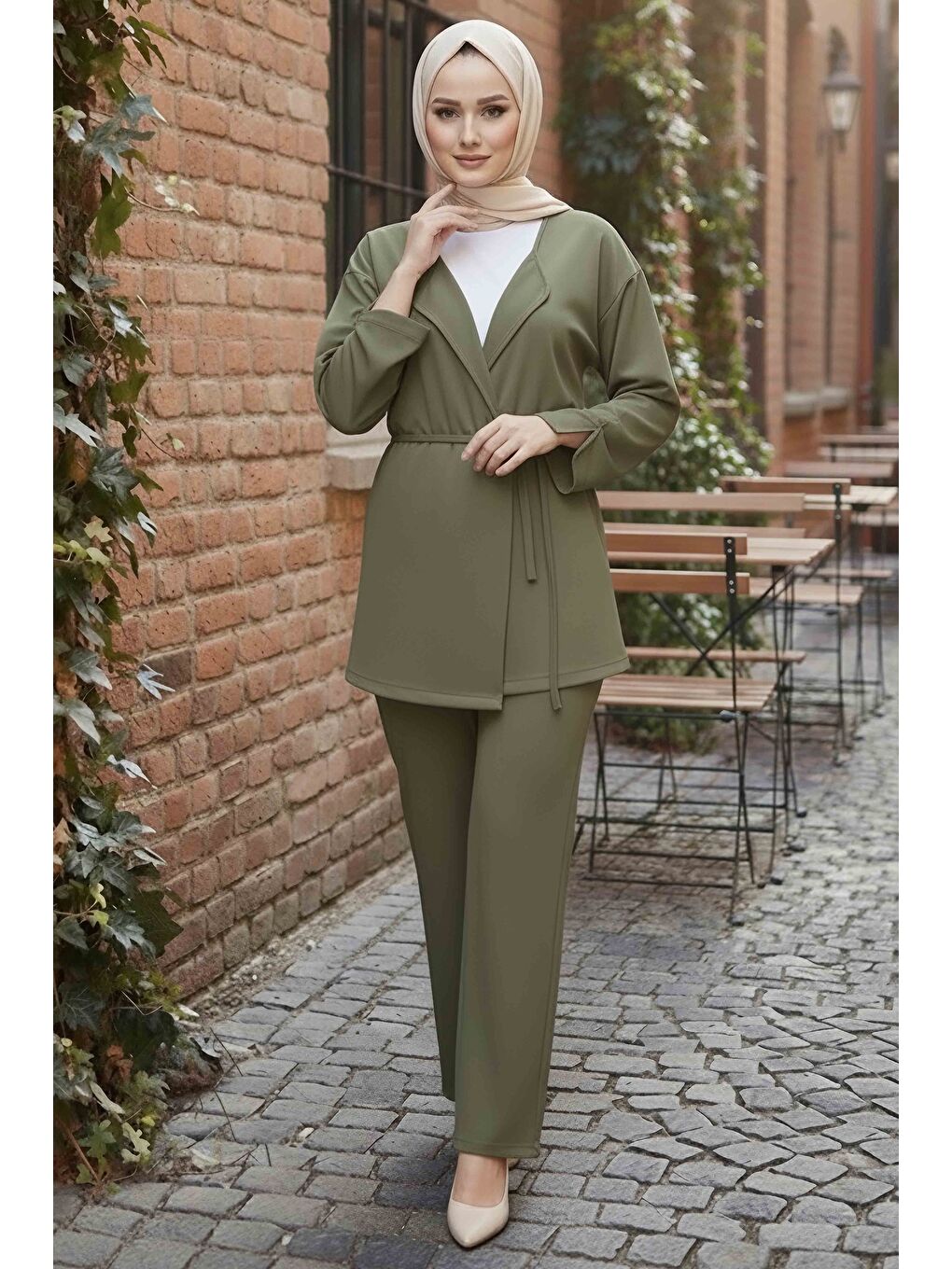 Ceket Pantolon Bluz Modal Üçlü Takım Haki - 28046-HAKI-1