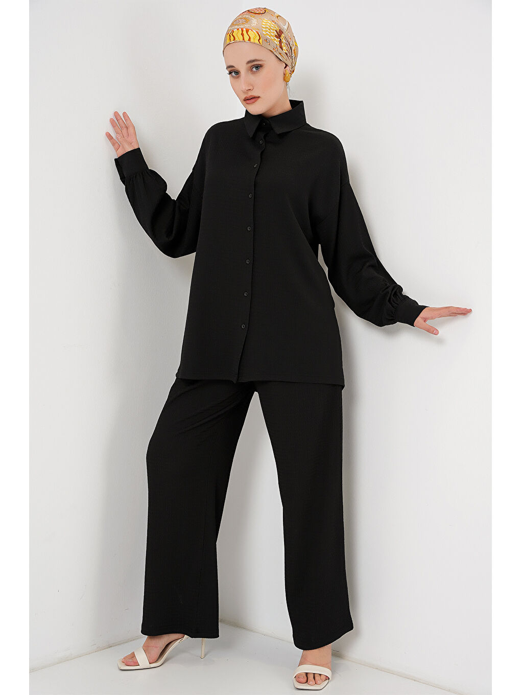 Kadın Örme Tesettür Alt Üst Takım 6711 - Siyah-2