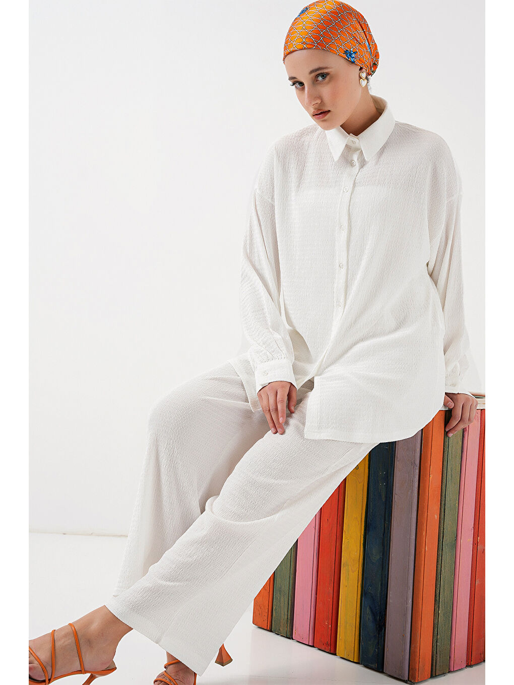 Kadın Örme Tesettür Alt Üst Takım 6711 - Beyaz