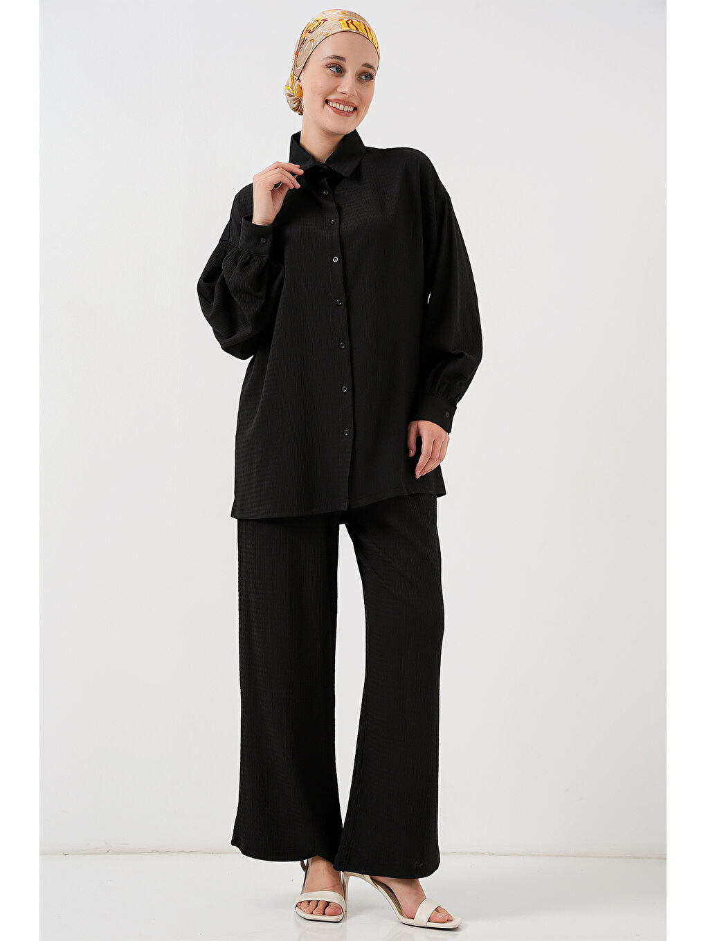 Kadın Örme Tesettür Alt Üst Takım 6711 - Siyah-3