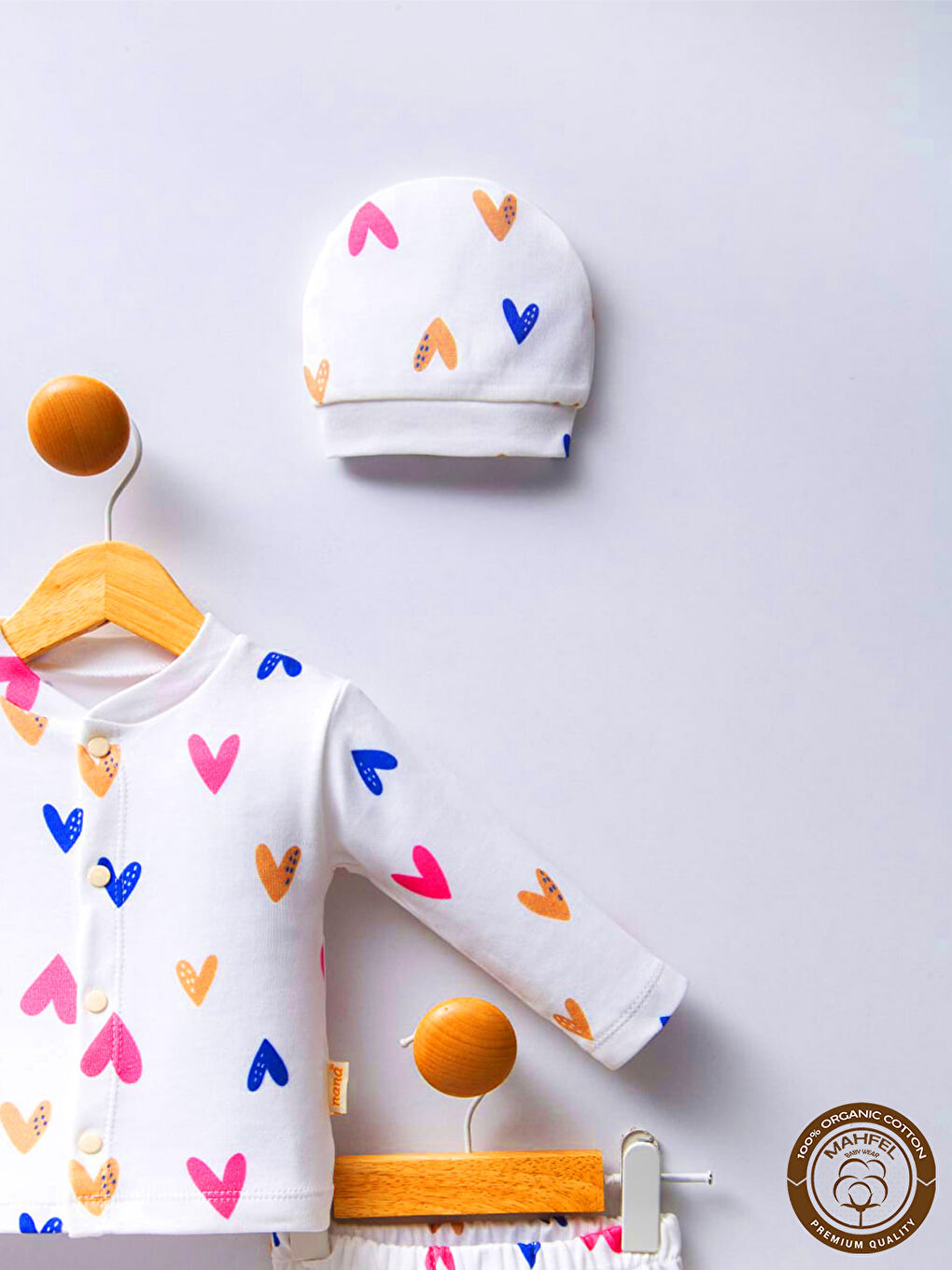 Ekru 5'li Renkli Kalp Desenli Bebek Hastane Çıkış Seti-2