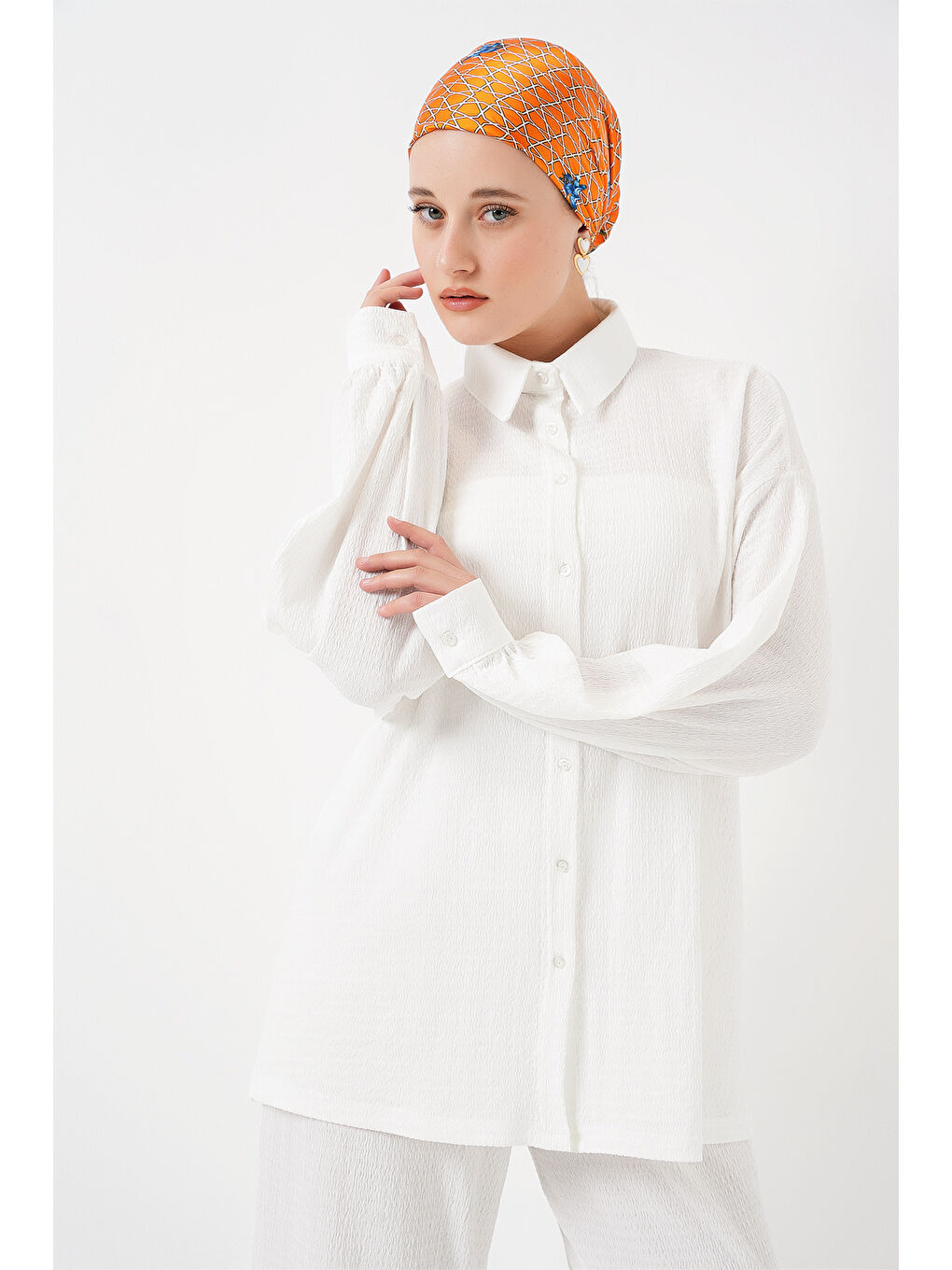 Kadın Örme Tesettür Alt Üst Takım 6711 - Beyaz-1