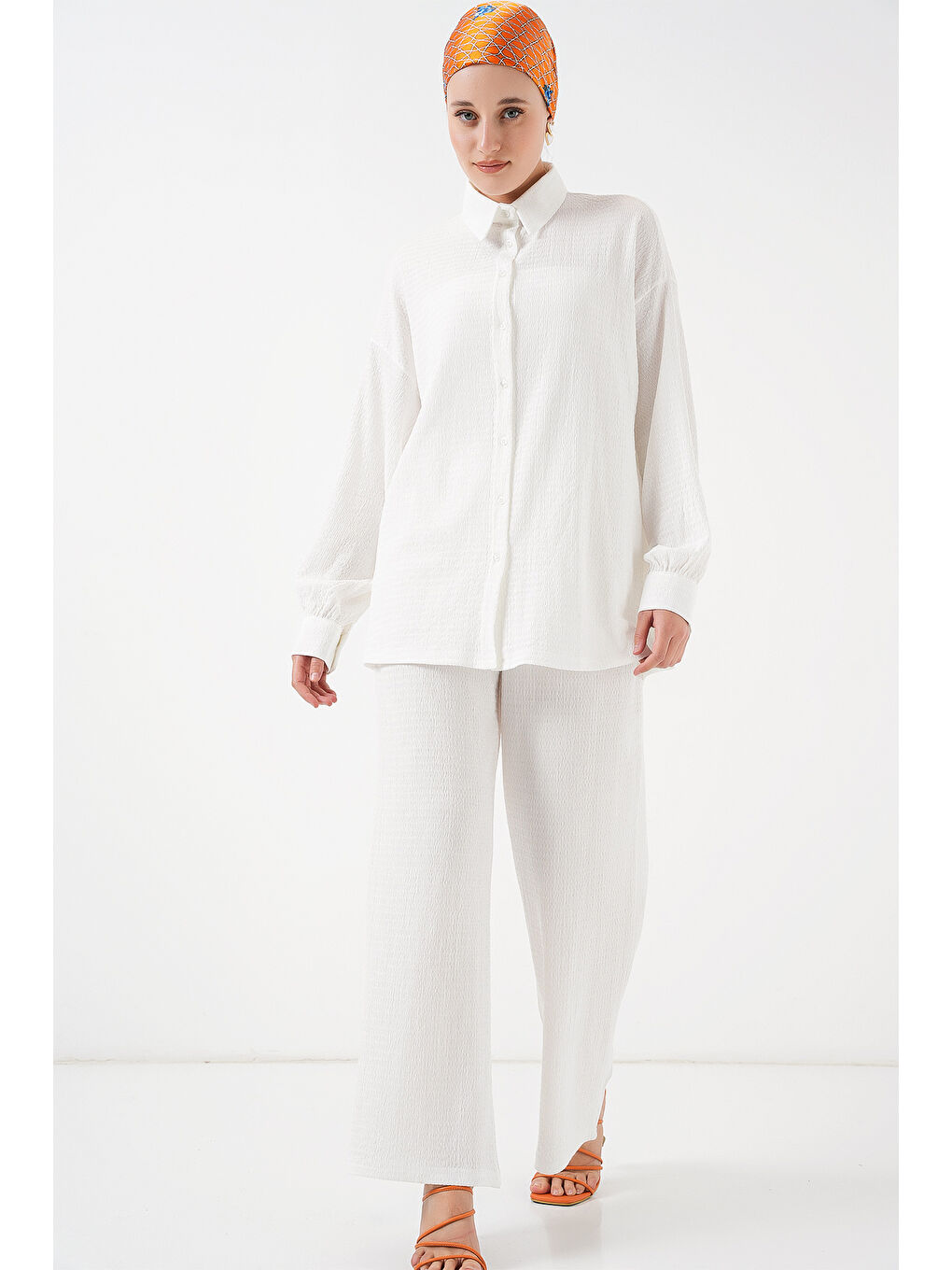 Kadın Örme Tesettür Alt Üst Takım 6711 - Beyaz-3