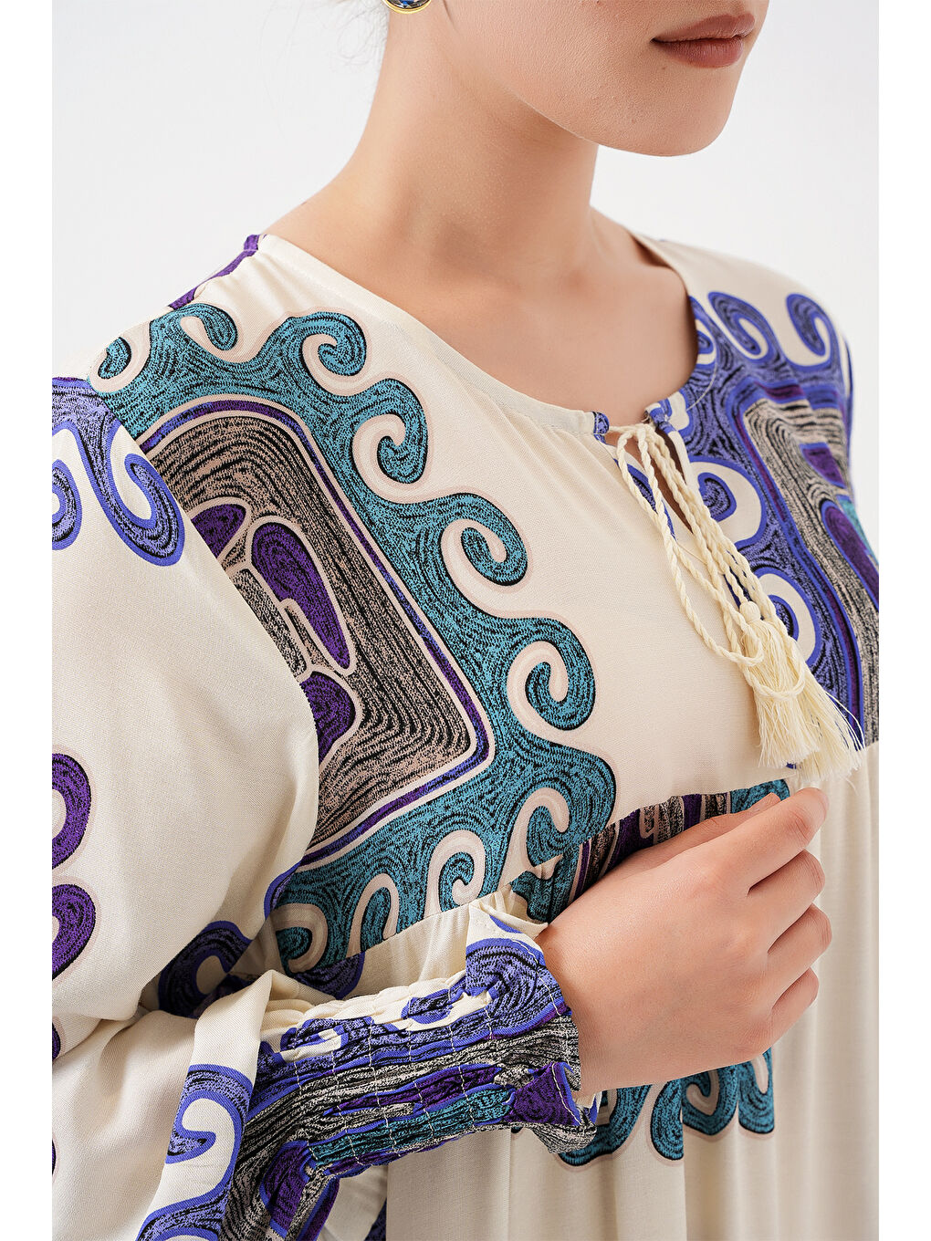 1947 Desenli Uzun Elbise - B.Lila-4