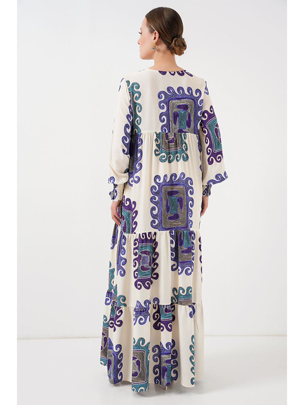 1947 Desenli Uzun Elbise - B.Lila-5