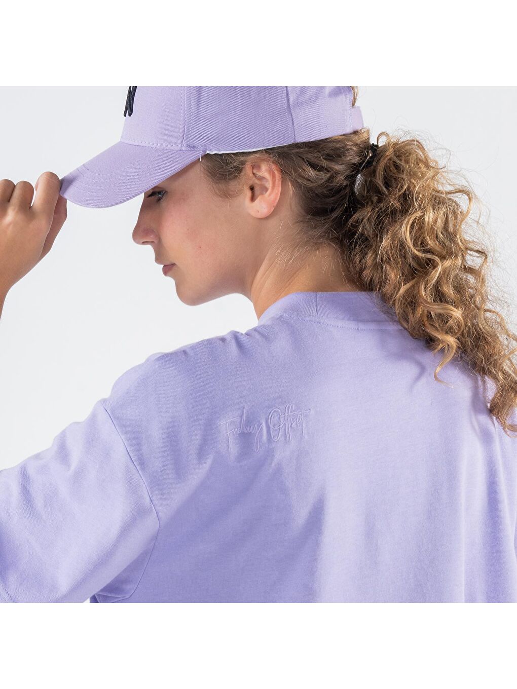 Agar Kadın Lila %100 Koton Bisiklet Yaka Oversize Tişört-3