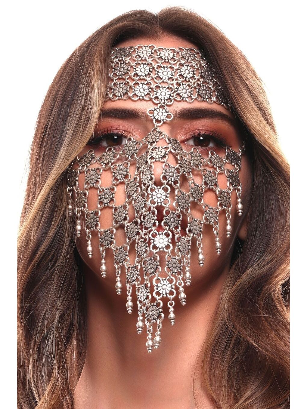 Gri Kadın Antik Gümüş Kaplama Ayarlanabilir El Yapımı Peçe-1