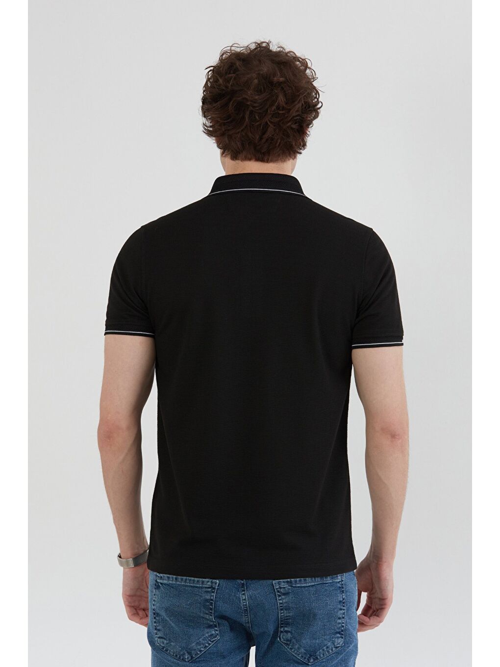 Siyah Basic Yarım Düğmeli Polo Yaka Slim Fit Tişört-3