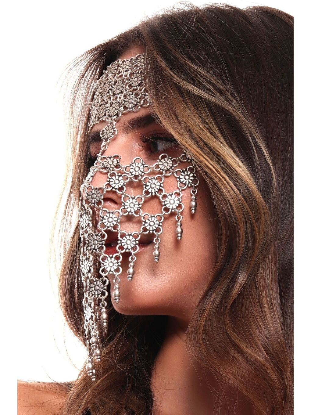 Gri Kadın Antik Gümüş Kaplama Ayarlanabilir El Yapımı Peçe-2