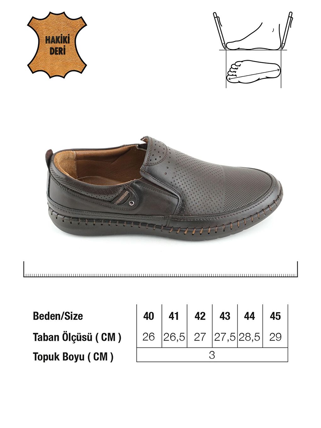 Kahverengi Erkek Yazlık İç Dış Hakiki Deri Ortopedik Rahat Taban Boğazdan Lastikli Esnek Günlük Ayakkabı-1