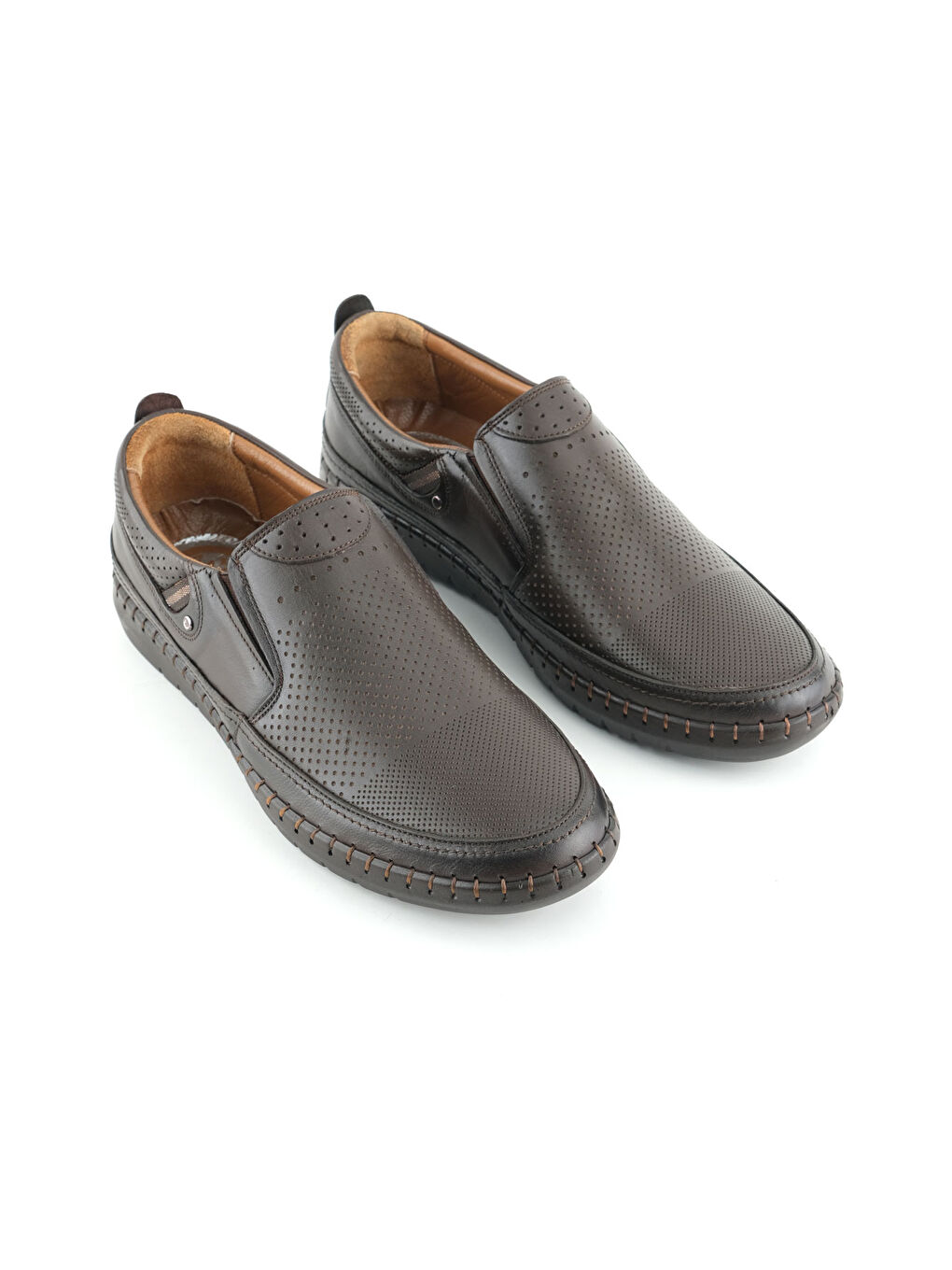 Kahverengi Erkek Yazlık İç Dış Hakiki Deri Ortopedik Rahat Taban Boğazdan Lastikli Esnek Günlük Ayakkabı-2