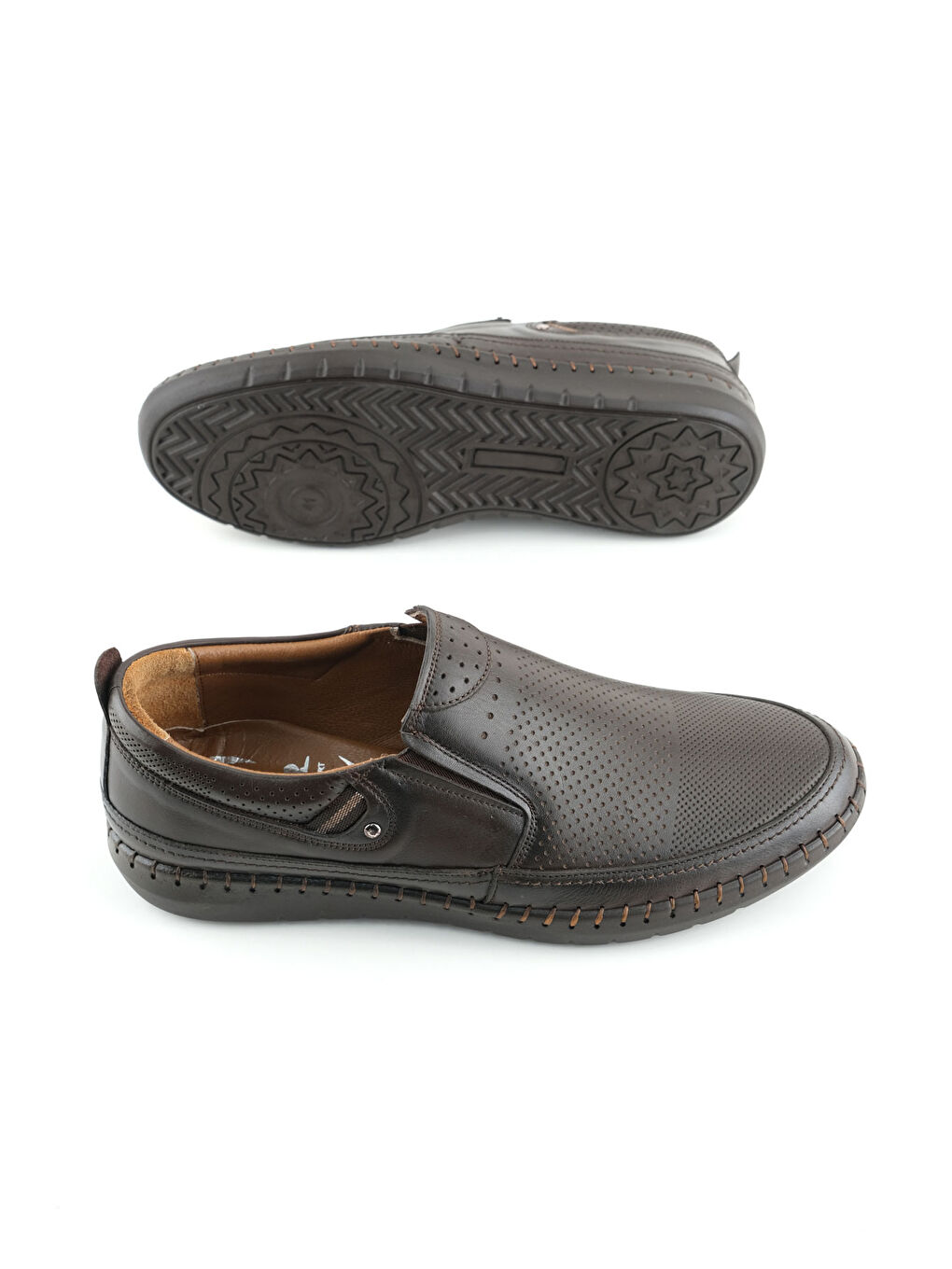 Kahverengi Erkek Yazlık İç Dış Hakiki Deri Ortopedik Rahat Taban Boğazdan Lastikli Esnek Günlük Ayakkabı-4