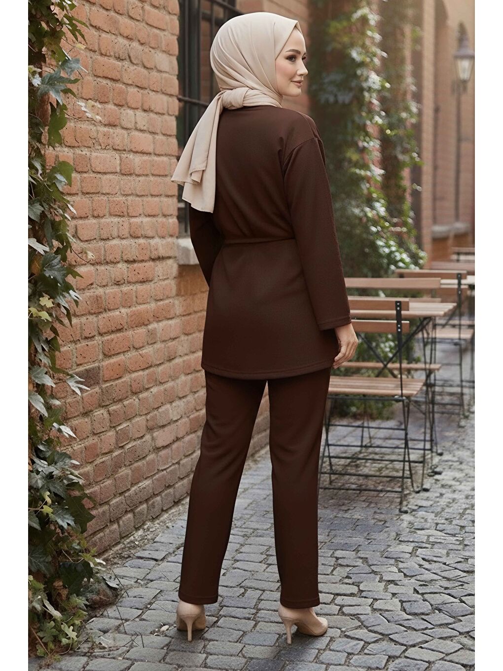Kahverengi Ceket Pantolon Bluz Modal Üçlü Takım Kahve - 28046-KAHVE-2
