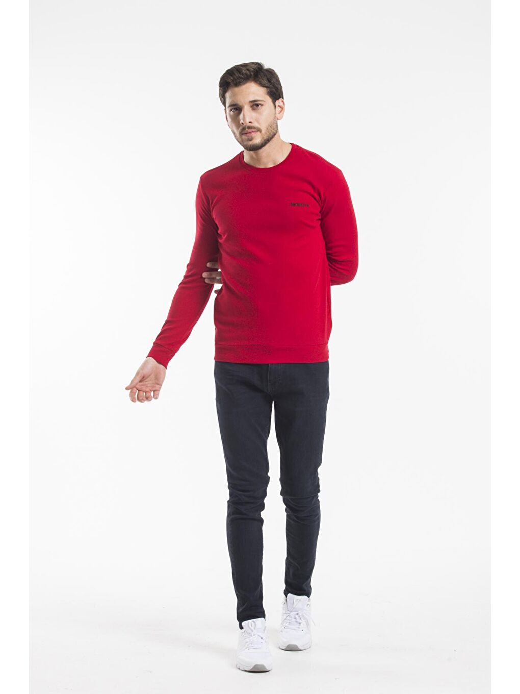 Kırmızı Erkek Bisiklet Yaka Slim Fit Brooklyn Baskılı Sweatshirt SPR22SW18-1