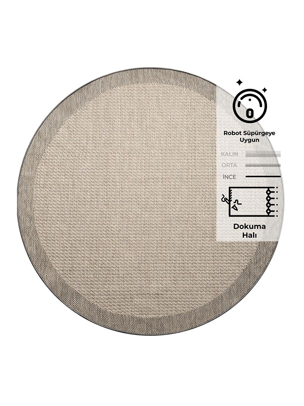 Sisalux 3091 Bej Jüt Tabanlı Modern Dokuma Yuvarlak Kilim Sisal Hasır Halı-95x95 cm