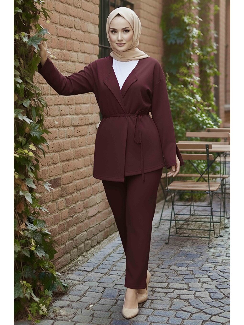 Ceket Pantolon Bluz Modal Üçlü Takım Bordo - 28046-BORDO-1