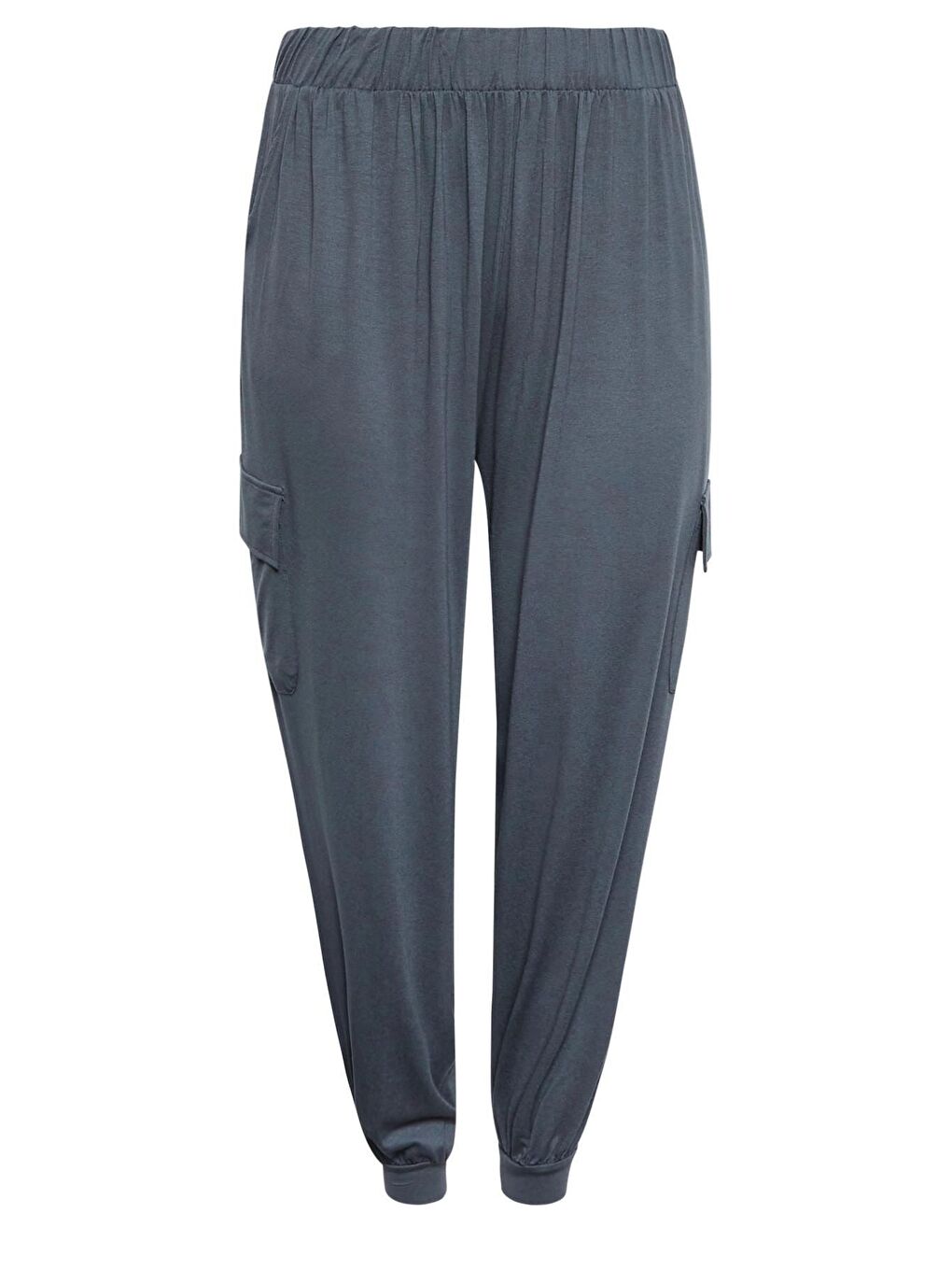 Gri Büyük Beden Paçası Lastikli Cepli Elastanlı Esnek Kumaş Kargo Pantolon 143587-4